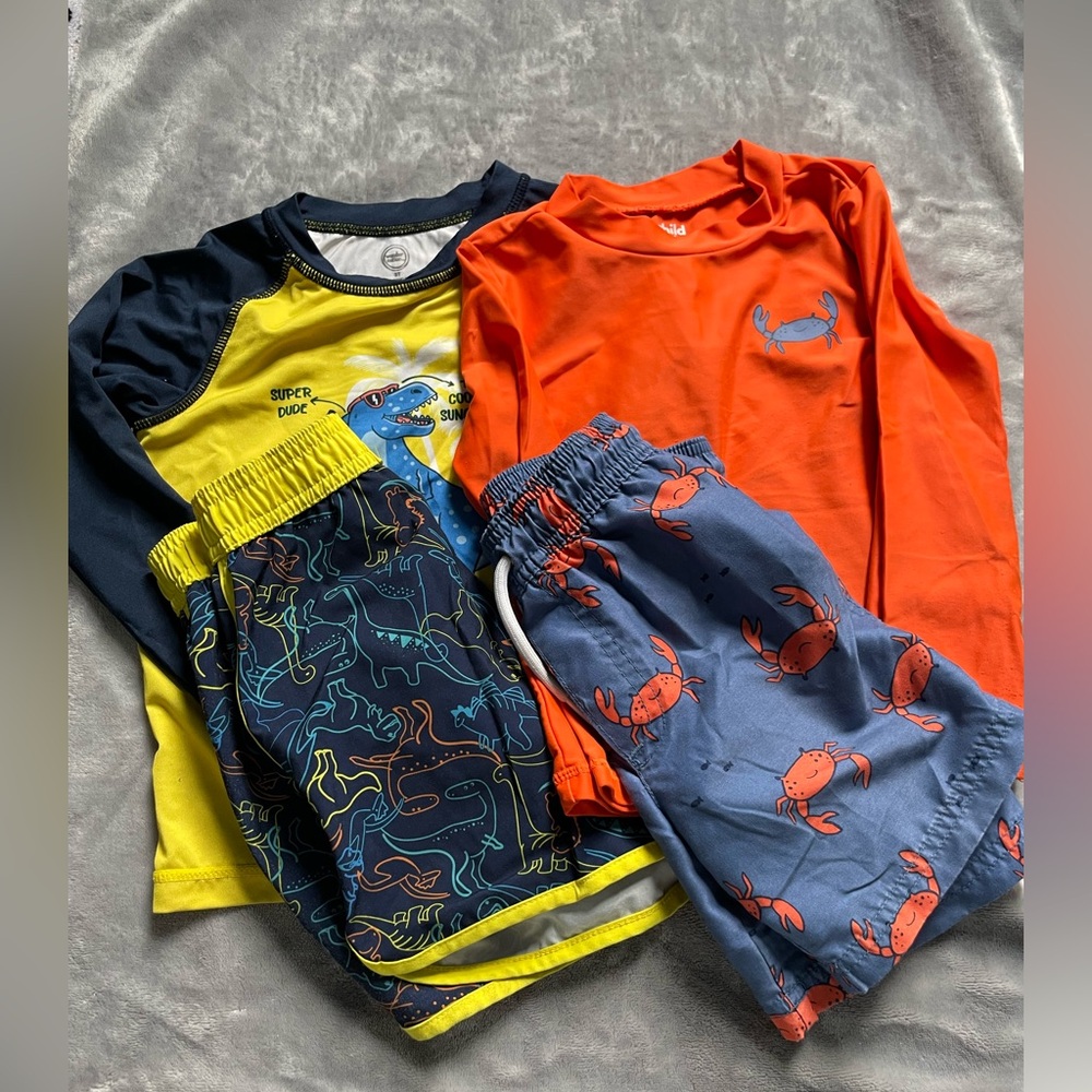 Wonder Nation Kids Swim Rashguards Set - Orange and Yellow